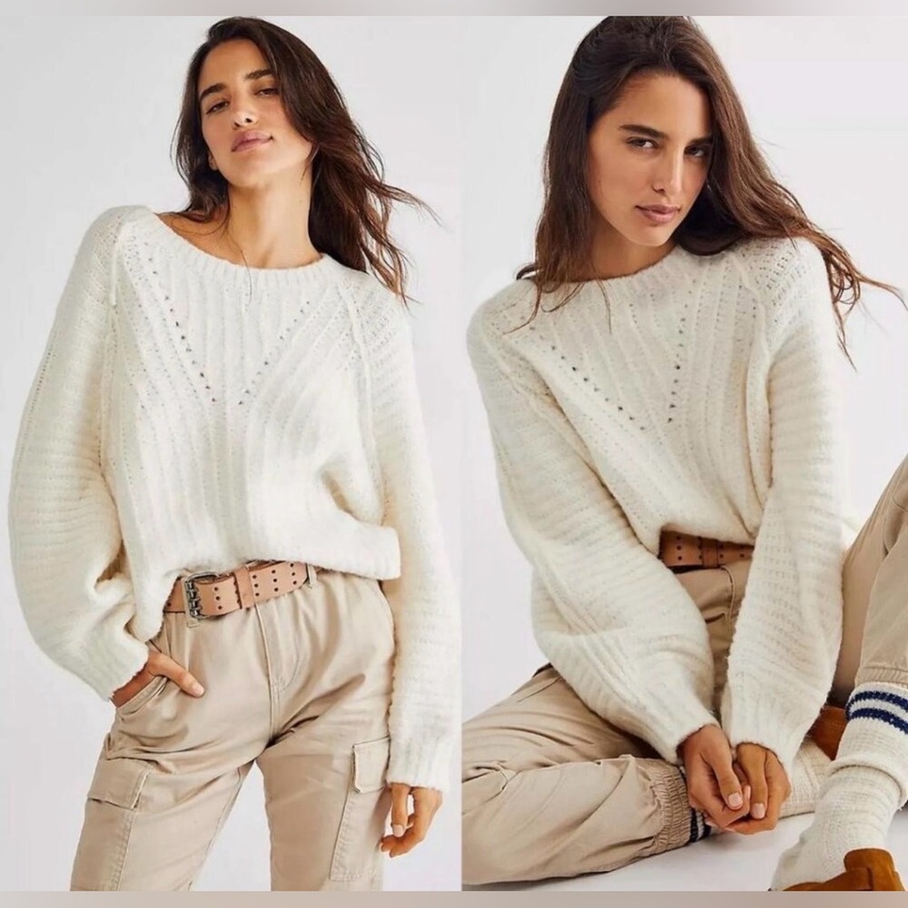 Free People Carter Pullover Sweater Chunky Knit Cropped Oversized Slouchy Boho M